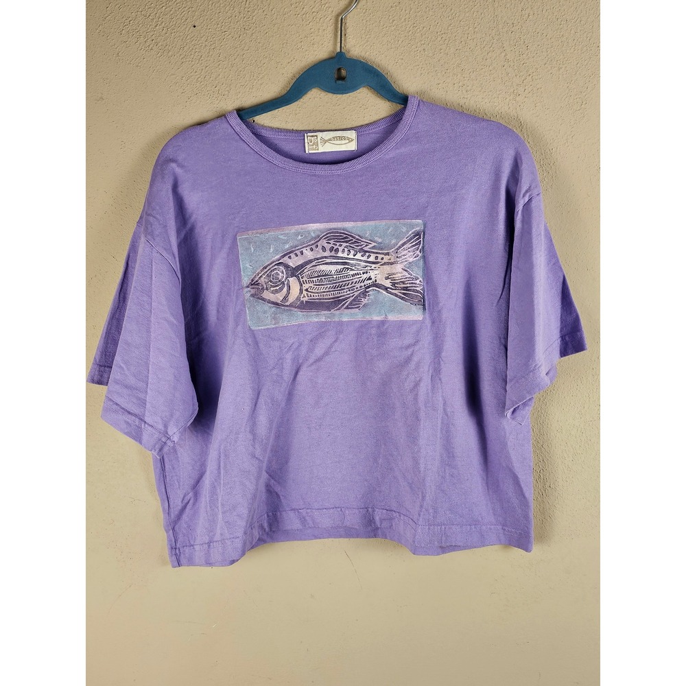 BF Basics Blue Fish Womens Purple Short Sleeve Crop Tshirt Small